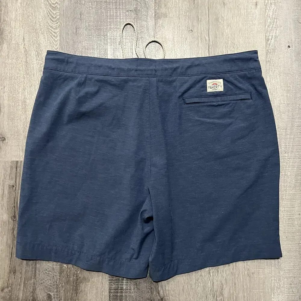 Faherty Men's Blue All Day Chino Shorts Solid Drawstring Casual Summer Sz 36